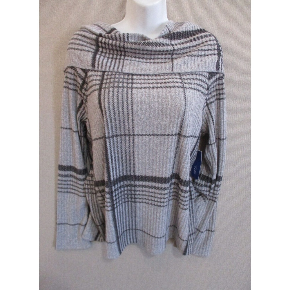 Apt 9 Sweater Size Large Plaid Off Shoulder Ribbed Knit NWT